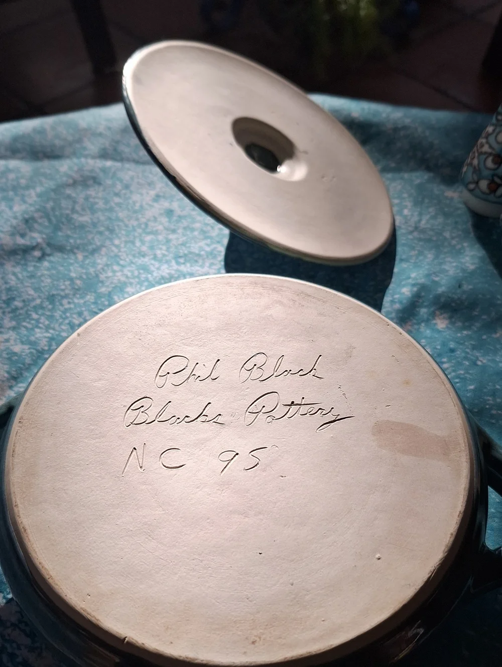 1995 Handmade Ceramic Covered Casserole Dish - Aqua